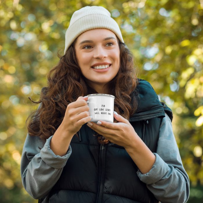 TEA OUR LOVE STORY WILL NEVER END / Enamel Tea Mug